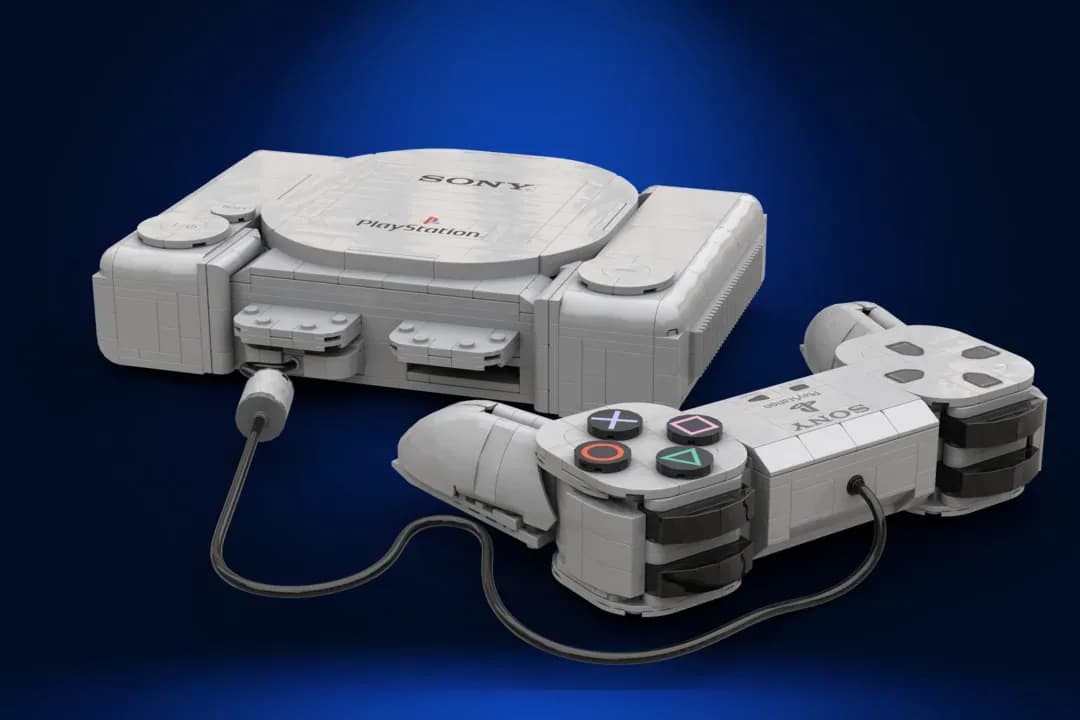Fanowski model LEGO PlayStation 1 z konsolą i kontrolerem